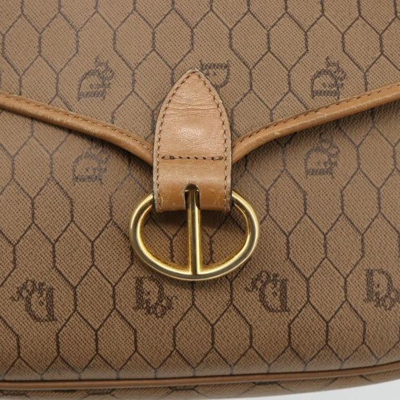 Christian Dior Honeycomb Canvas Shoulder Bag PVC Beige Gold Auth AMZ410