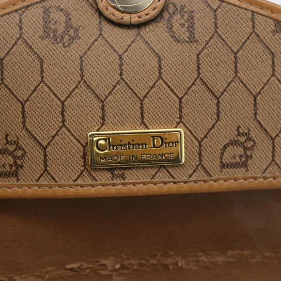 Christian Dior Honeycomb Canvas Shoulder Bag PVC Beige Gold Auth AMZ410