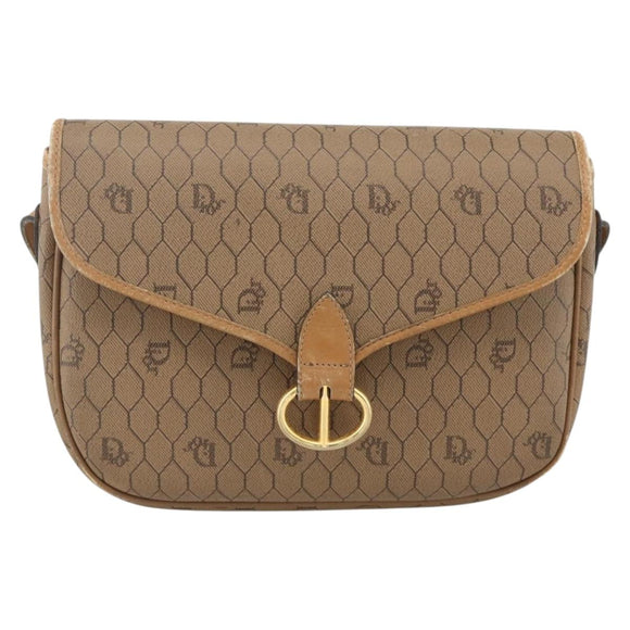 Christian Dior Honeycomb Canvas Shoulder Bag PVC Beige Gold Auth AMZ410