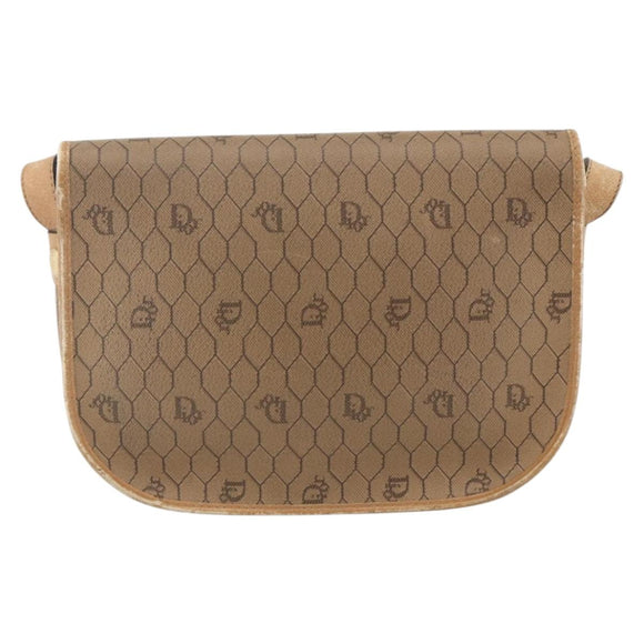 Christian Dior Honeycomb Canvas Shoulder Bag PVC Beige Gold Auth AMZ410