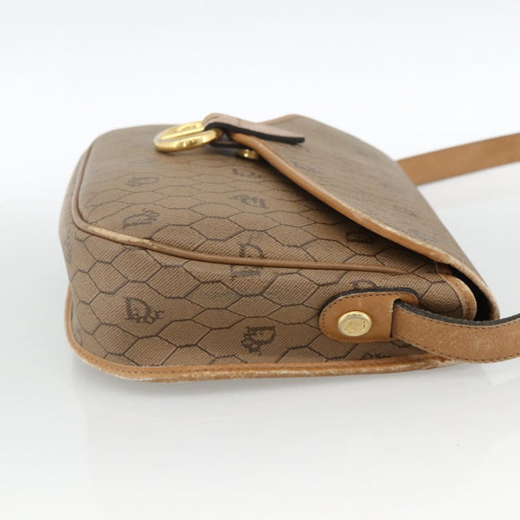 Christian Dior Honeycomb Canvas Shoulder Bag PVC Beige Gold Auth AMZ410