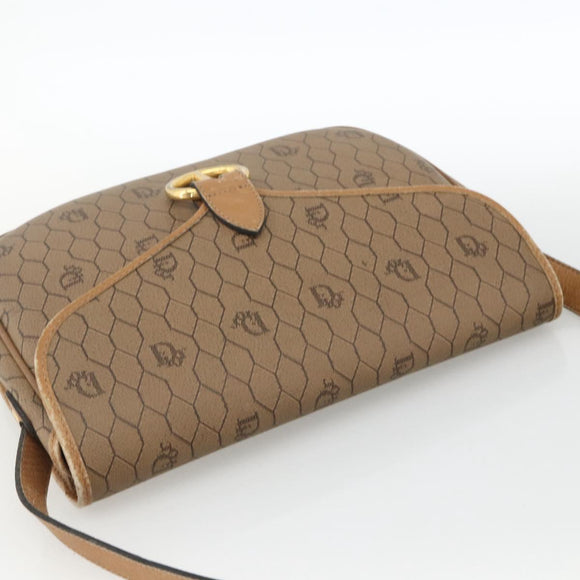 Christian Dior Honeycomb Canvas Shoulder Bag PVC Beige Gold Auth AMZ410