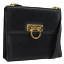 Salvatore Ferragamo Gancini Shoulder Bag Leather Black Gold Auth AMZ412-1
