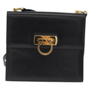 Salvatore Ferragamo Gancini Shoulder Bag Leather Black Gold Auth AMZ412-2