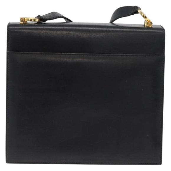 Salvatore Ferragamo Gancini Shoulder Bag Leather Black Gold Auth AMZ412