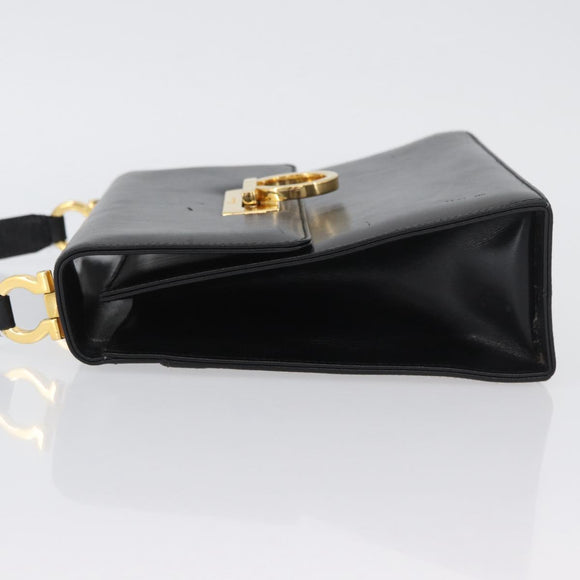 Salvatore Ferragamo Gancini Shoulder Bag Leather Black Gold Auth AMZ412