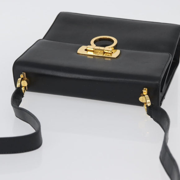 Salvatore Ferragamo Gancini Shoulder Bag Leather Black Gold Auth AMZ412