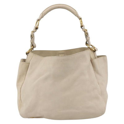 PRADA Shoulder Bag Leather Gold Ivory Auth AMZ413A - 0