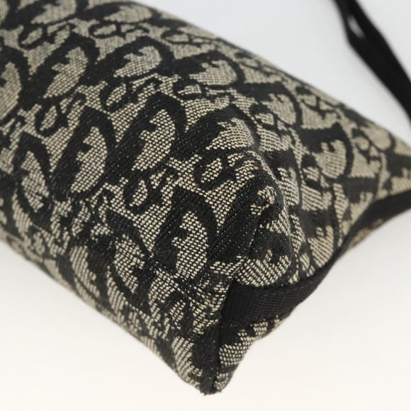 Christian Dior Trotter Canvas Accessory Pouch Black Silver Auth AMZ427