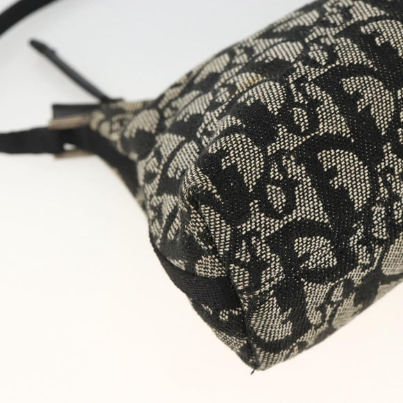 Christian Dior Trotter Canvas Accessory Pouch Black Silver Auth AMZ427
