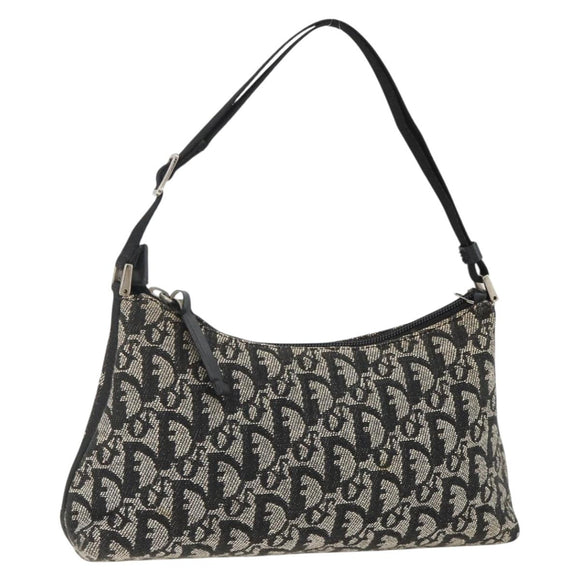 Christian Dior Trotter Canvas Accessory Pouch Black Silver Auth AMZ427