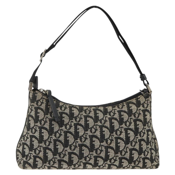 Christian Dior Trotter Canvas Accessory Pouch Black Silver Auth AMZ427
