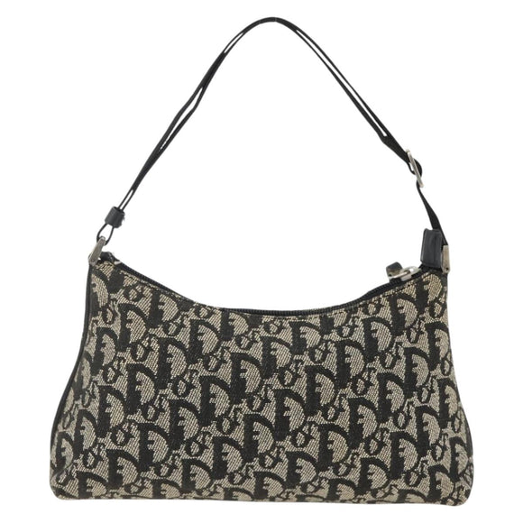 Christian Dior Trotter Canvas Accessory Pouch Black Silver Auth AMZ427