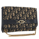 Christian Dior Trotter Canvas Chain Shoulder Bag Navy Gold Auth AMZ428-1