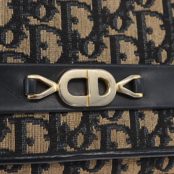 Christian Dior Trotter Canvas Chain Shoulder Bag Navy Gold Auth AMZ428