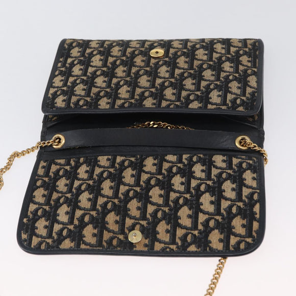 Christian Dior Trotter Canvas Chain Shoulder Bag Navy Gold Auth AMZ428