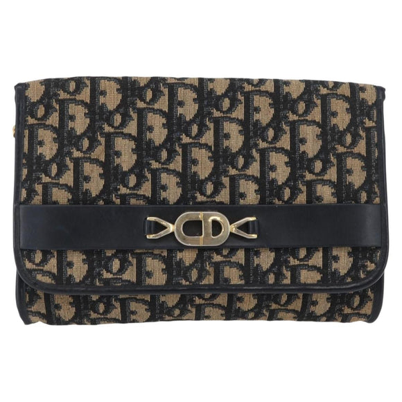Christian Dior Trotter Canvas Chain Shoulder Bag Navy Gold Auth AMZ428