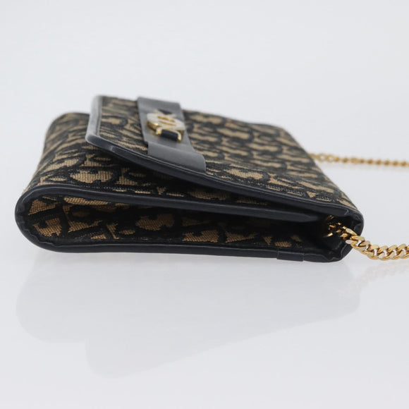 Christian Dior Trotter Canvas Chain Shoulder Bag Navy Gold Auth AMZ428