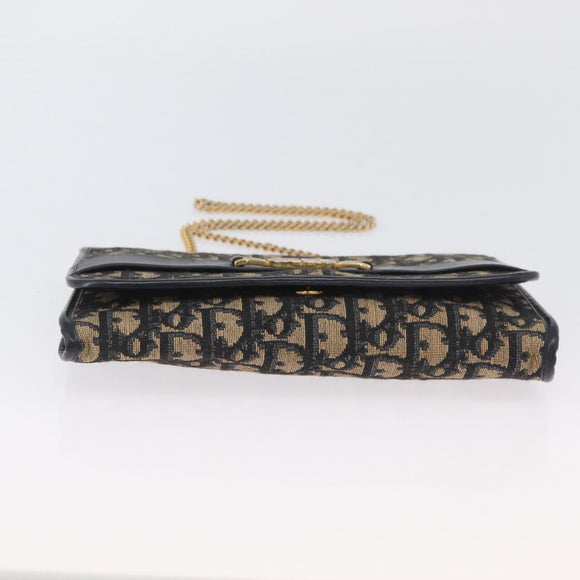 Christian Dior Trotter Canvas Chain Shoulder Bag Navy Gold Auth AMZ428