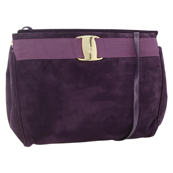 Salvatore Ferragamo Vala Shoulder Bag Suede Purple Gold Auth AMZ434