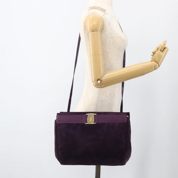 Salvatore Ferragamo Vala Shoulder Bag Suede Purple Gold Auth AMZ434