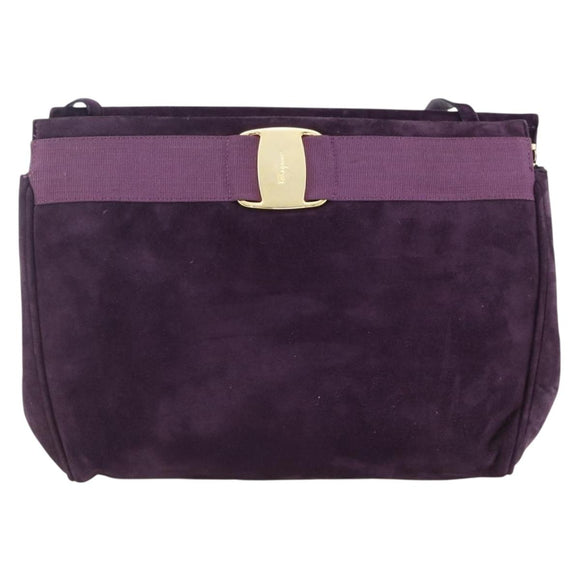 Salvatore Ferragamo Vala Shoulder Bag Suede Purple Gold Auth AMZ434