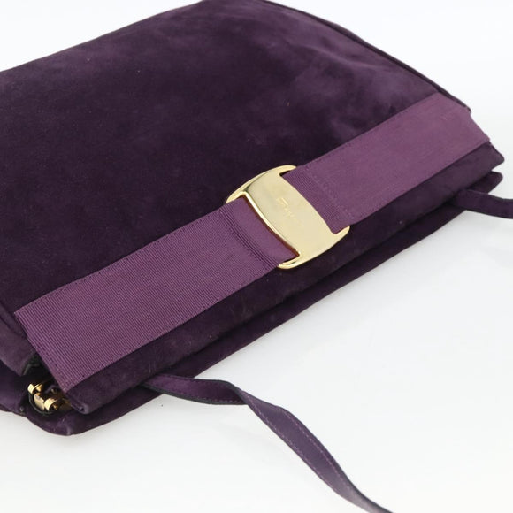 Salvatore Ferragamo Vala Shoulder Bag Suede Purple Gold Auth AMZ434