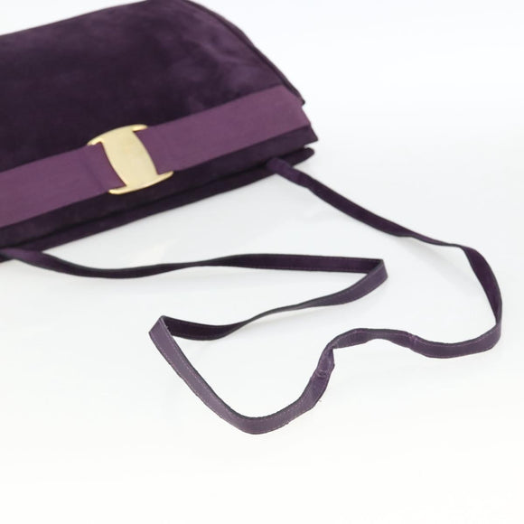 Salvatore Ferragamo Vala Shoulder Bag Suede Purple Gold Auth AMZ434