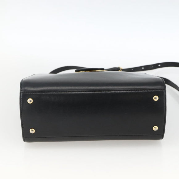 Salvatore Ferragamo Gancini Hand Bag Leather 2way Black Gold Auth AMZ435A