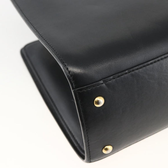 Salvatore Ferragamo Gancini Hand Bag Leather 2way Black Gold Auth AMZ435A