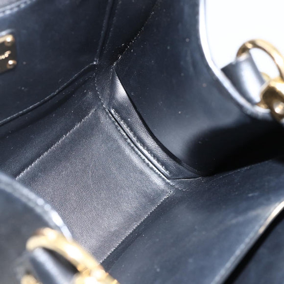 Salvatore Ferragamo Gancini Hand Bag Leather 2way Black Gold Auth AMZ435A