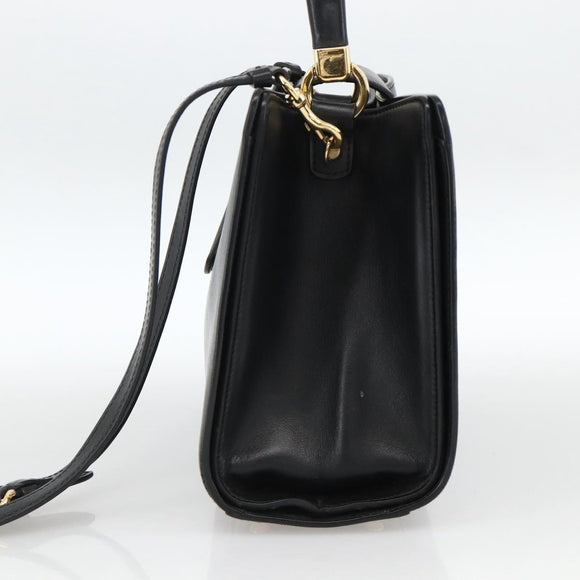 Salvatore Ferragamo Gancini Hand Bag Leather 2way Black Gold Auth AMZ435A