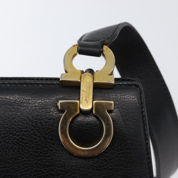 Salvatore Ferragamo Gancini Shoulder Bag Leather Black Gold Auth AMZ436