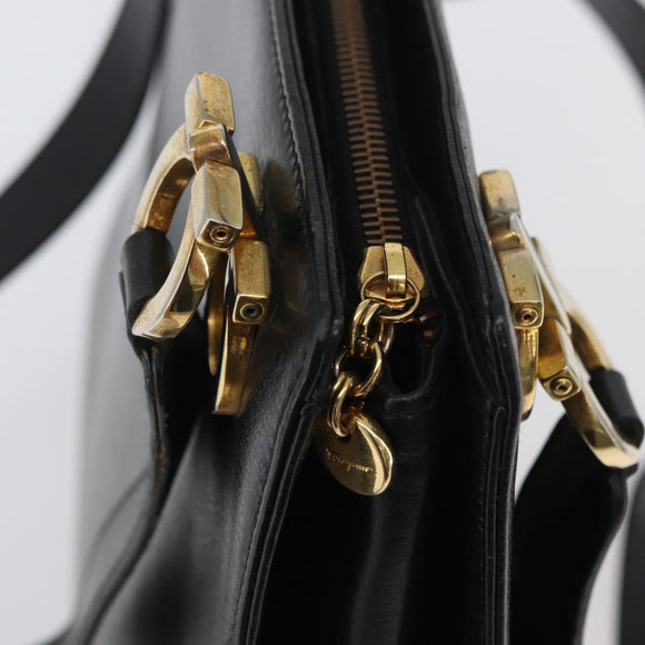 Salvatore Ferragamo Gancini Shoulder Bag Leather Black Gold Auth AMZ436