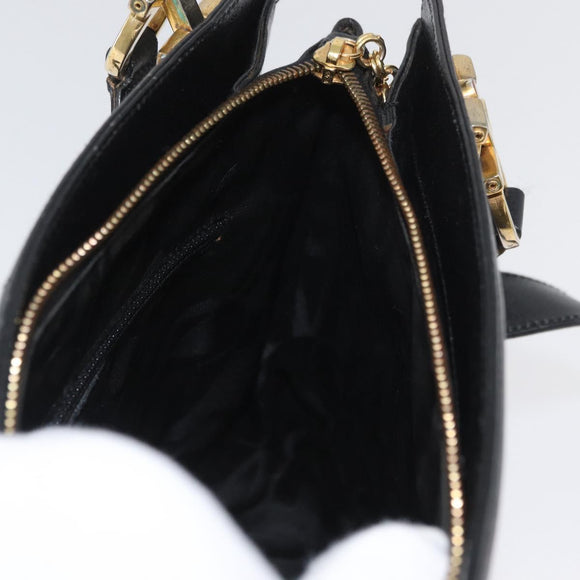 Salvatore Ferragamo Gancini Shoulder Bag Leather Black Gold Auth AMZ436