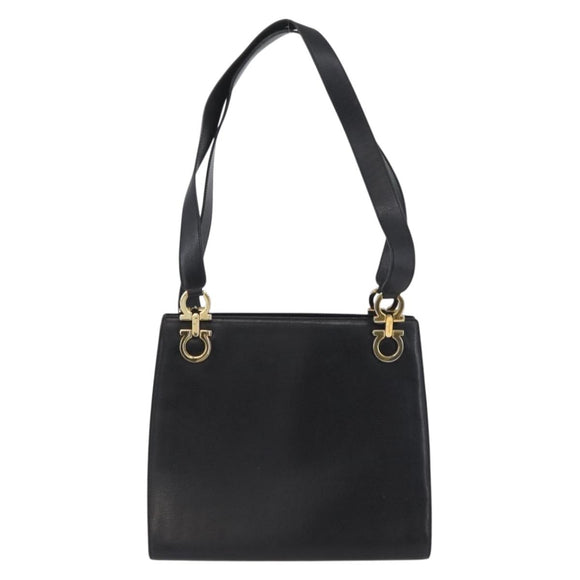 Salvatore Ferragamo Gancini Shoulder Bag Leather Black Gold Auth AMZ436