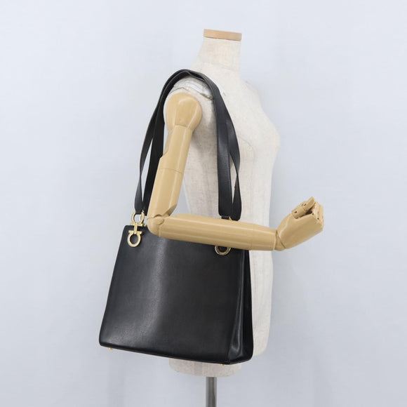 Salvatore Ferragamo Gancini Shoulder Bag Leather Black Gold Auth AMZ436