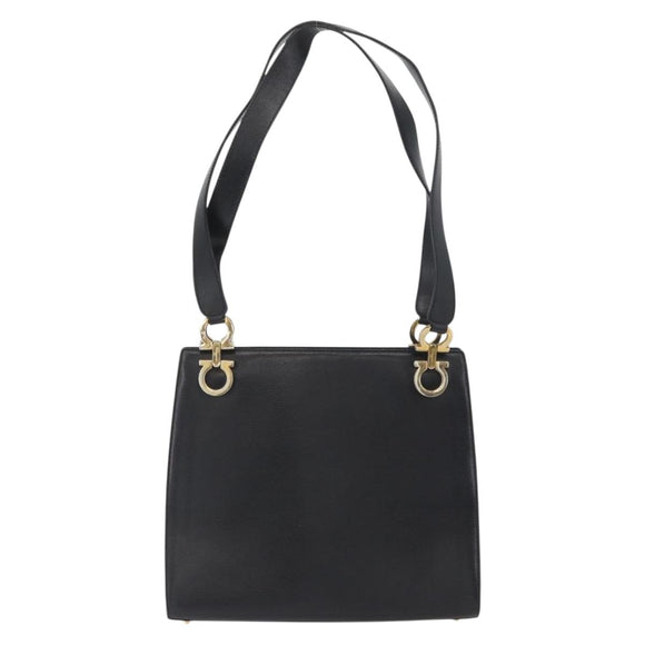 Salvatore Ferragamo Gancini Shoulder Bag Leather Black Gold Auth AMZ436
