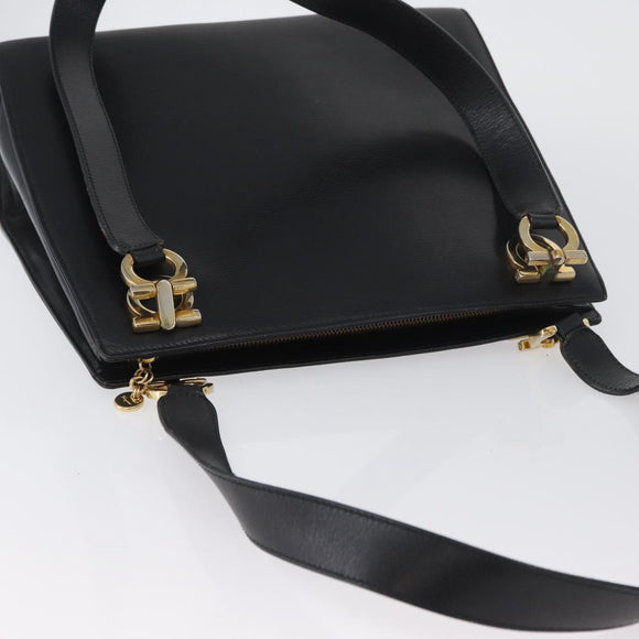 Salvatore Ferragamo Gancini Shoulder Bag Leather Black Gold Auth AMZ436