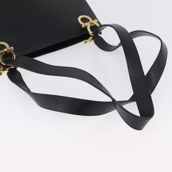 Salvatore Ferragamo Gancini Shoulder Bag Leather Black Gold Auth AMZ436