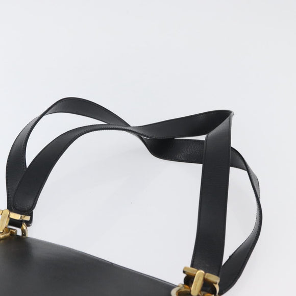 Salvatore Ferragamo Gancini Shoulder Bag Leather Black Gold Auth AMZ436