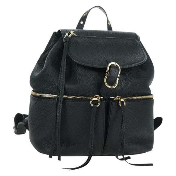 Salvatore Ferragamo Gancini Backpack Leather Black Gold Auth AMZ437V