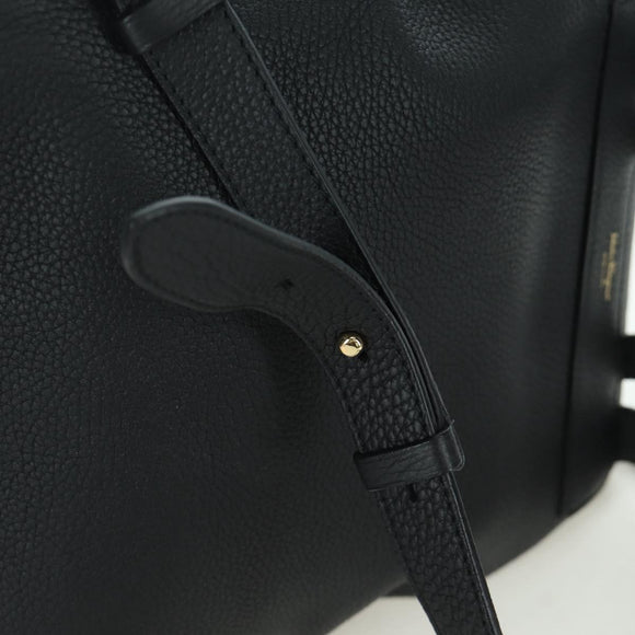 Salvatore Ferragamo Gancini Backpack Leather Black Gold Auth AMZ437V