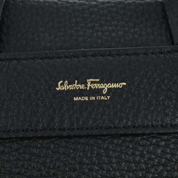 Salvatore Ferragamo Gancini Backpack Leather Black Gold Auth AMZ437V