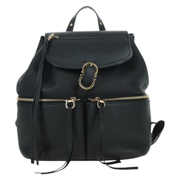 Salvatore Ferragamo Gancini Backpack Leather Black Gold Auth AMZ437V