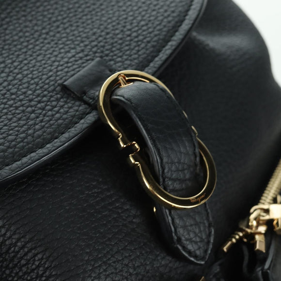 Salvatore Ferragamo Gancini Backpack Leather Black Gold Auth AMZ437V