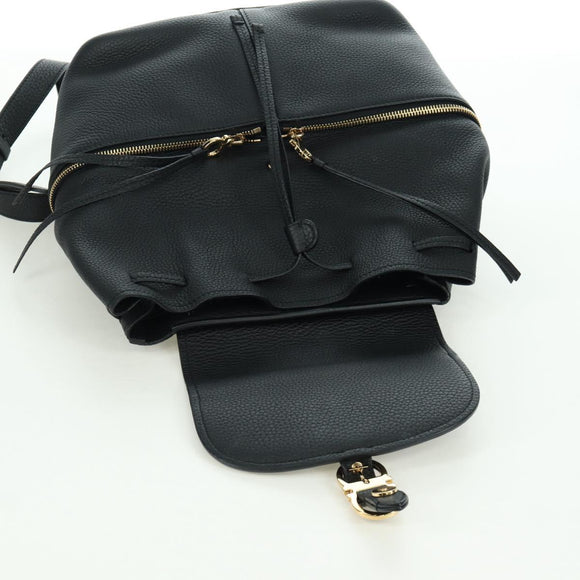 Salvatore Ferragamo Gancini Backpack Leather Black Gold Auth AMZ437V