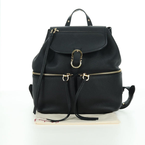 Salvatore Ferragamo Gancini Backpack Leather Black Gold Auth AMZ437V