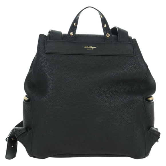 Salvatore Ferragamo Gancini Backpack Leather Black Gold Auth AMZ437V