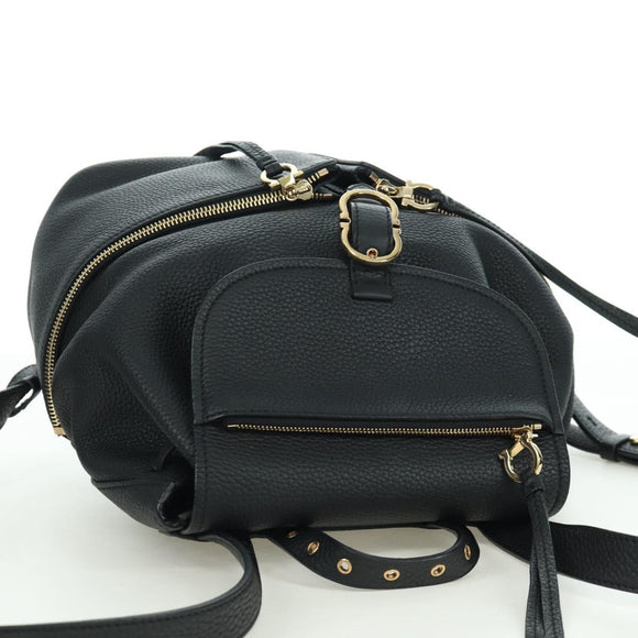 Salvatore Ferragamo Gancini Backpack Leather Black Gold Auth AMZ437V